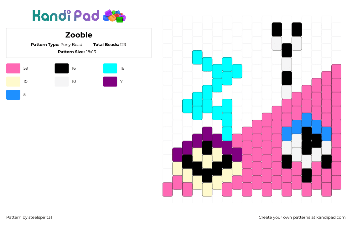 Zooble - Pony Bead Pattern by steelspirit31 on Kandi Pad - zooble,amazing digital curcus,head,character,animation,tv show,pink