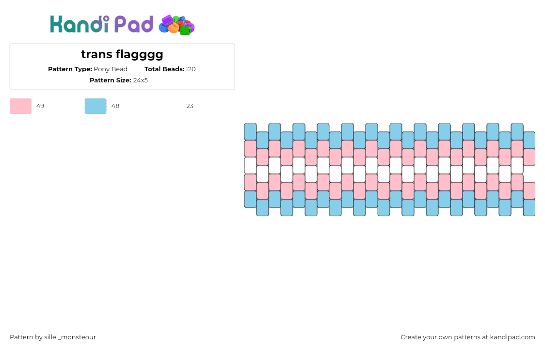 trans flagggg - Pony Bead Pattern by sillei_monsteour on Kandi Pad - trans,pride,cuff,light blue,pink