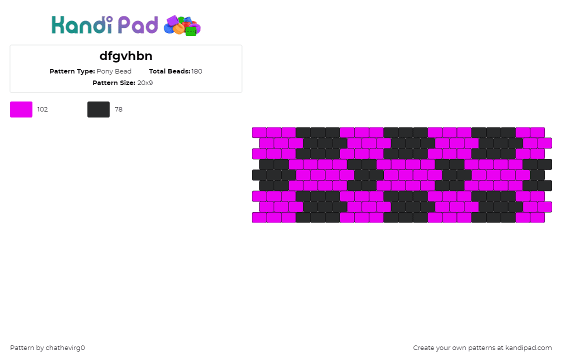 dfgvhbn - Pony Bead Pattern by chathevirg0 on Kandi Pad - infected,regretevator,checkered,roblox,scene,video game,cuff,pink,black