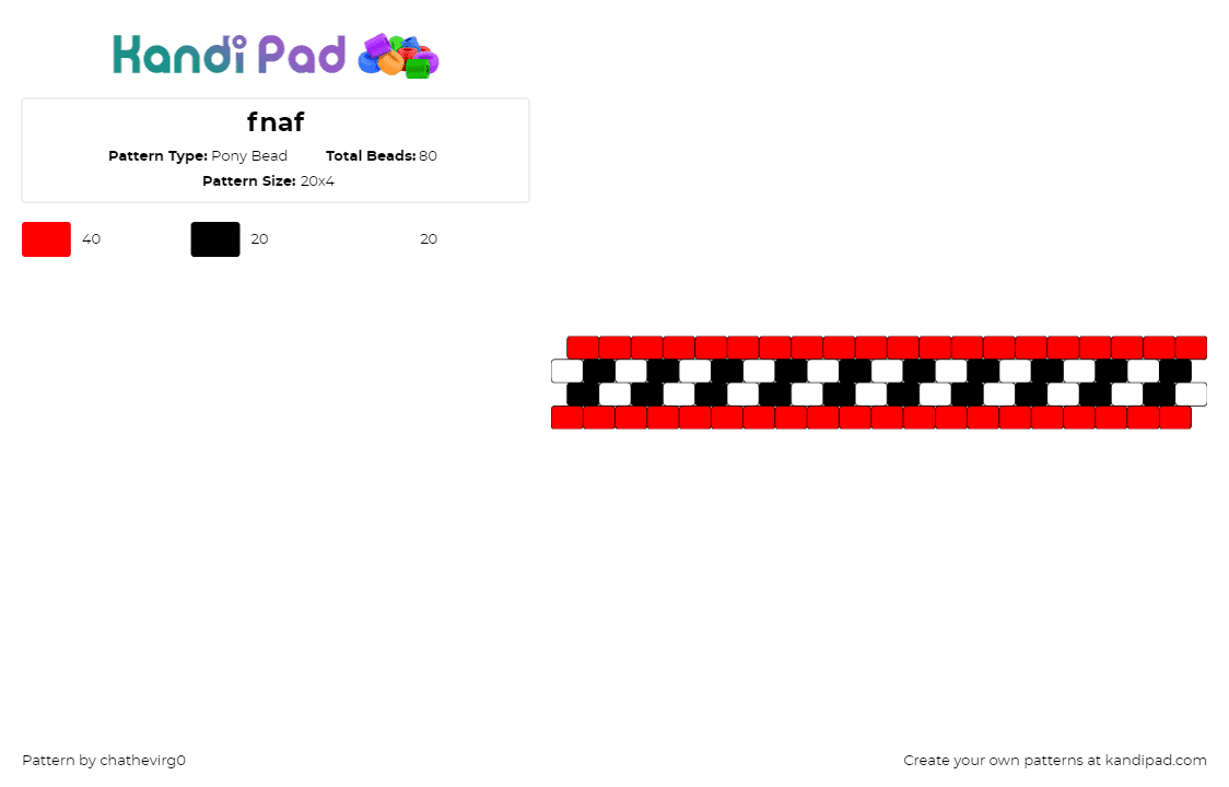 fnaf - Pony Bead Pattern by chathevirg0 on Kandi Pad - fnaf,checkered,video game,bracelet,cuff,red,black,white