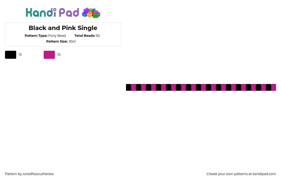 Black and Pink Single - Pony Bead Pattern by xxredfoxwuzherexx on Kandi Pad - scene,emo,single,bracelet,pink,black