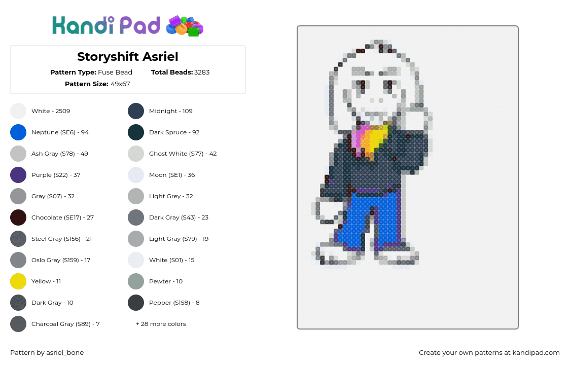 Storyshift Asriel - Fuse Bead Pattern by asriel_bone on Kandi Pad - asriel,storyshift,undertale,character,video game,white,blue