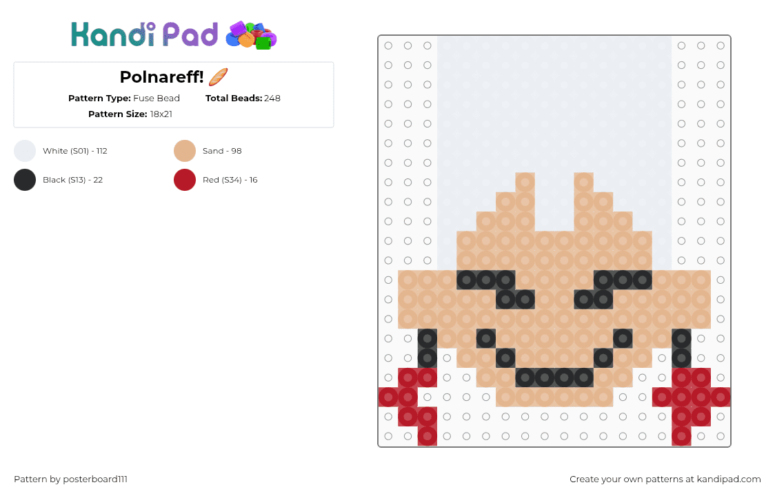 Polnareff! 🥖 - Fuse Bead Pattern by posterboard111 on Kandi Pad - jean pierre polnareff,jojos bizarre adventure,manga,head,character,anime,charm,white,tan