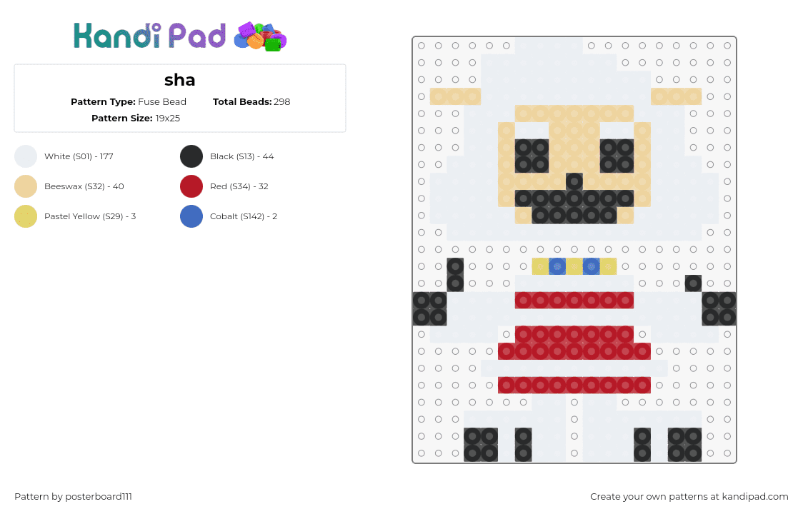 sha - Fuse Bead Pattern by posterboard111 on Kandi Pad - sha,walten files,character,horror,animation,tv show,white,red