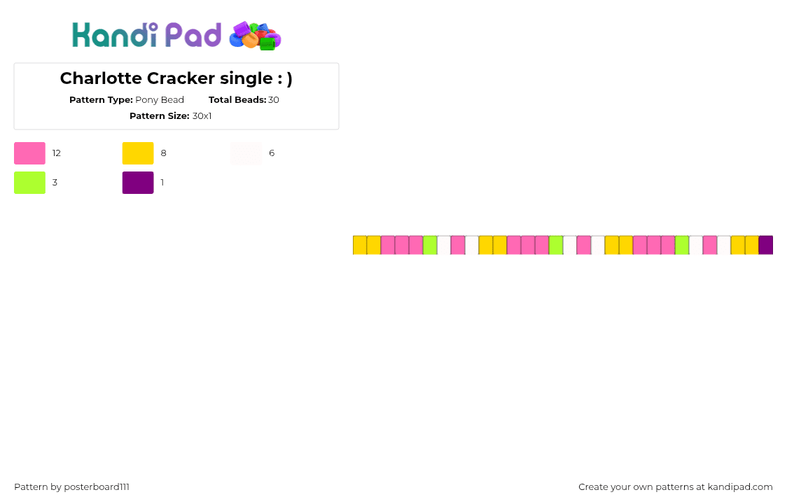Charlotte Cracker single : ) - Pony Bead Pattern by posterboard111 on Kandi Pad - charlotte cracker,one piece,anime,tv show,single,bracelet,pink,yellow