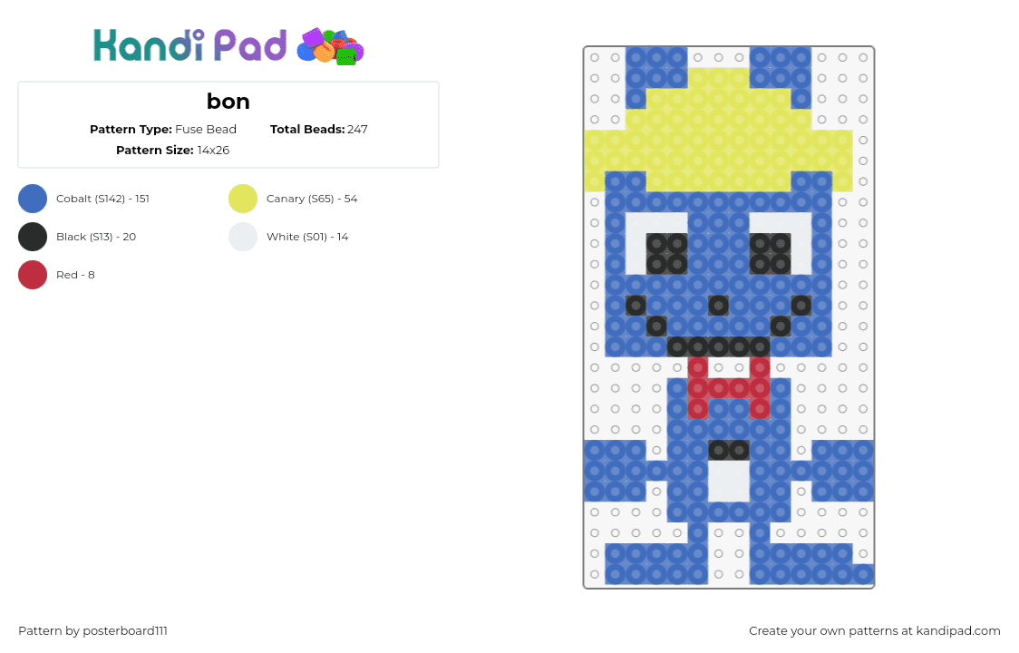 bon - Fuse Bead Pattern by posterboard111 on Kandi Pad - bon,walten files,character,horror,animation,tv show,blue,yellow