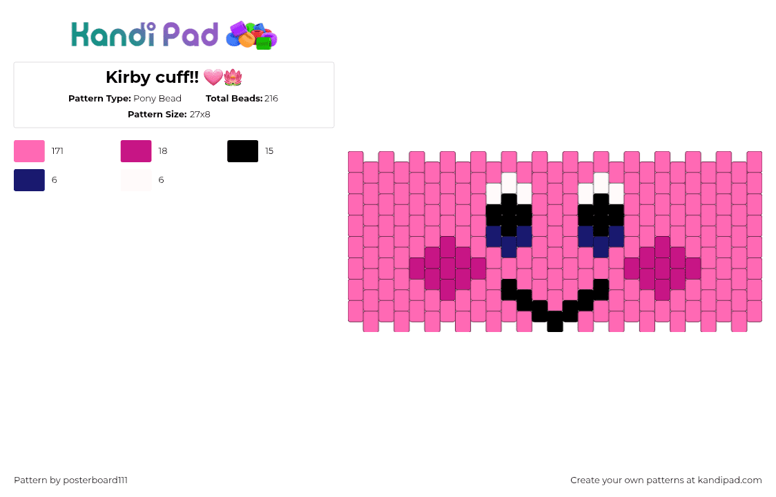 Kirby cuff!! 🩷🪷 - Pony Bead Pattern by posterboard111 on Kandi Pad - pink