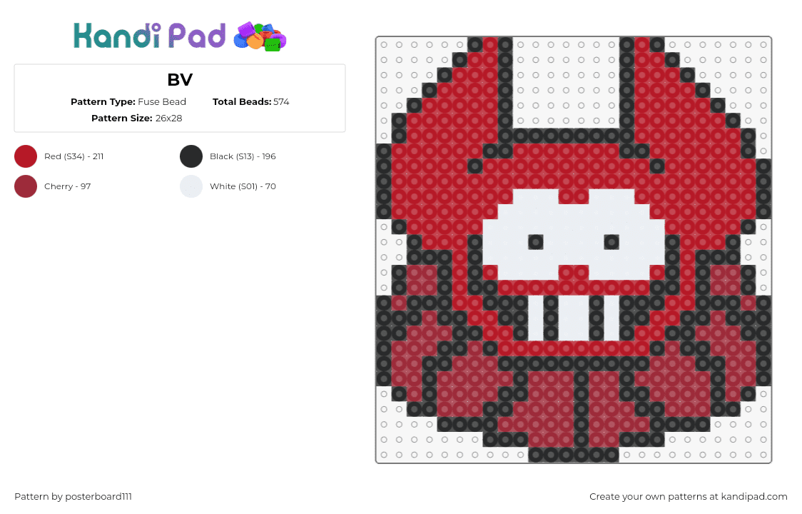 BV - Fuse Bead Pattern by posterboard111 on Kandi Pad - bob velseb,spooky month,devil,character,head,animation,tv show,red,white