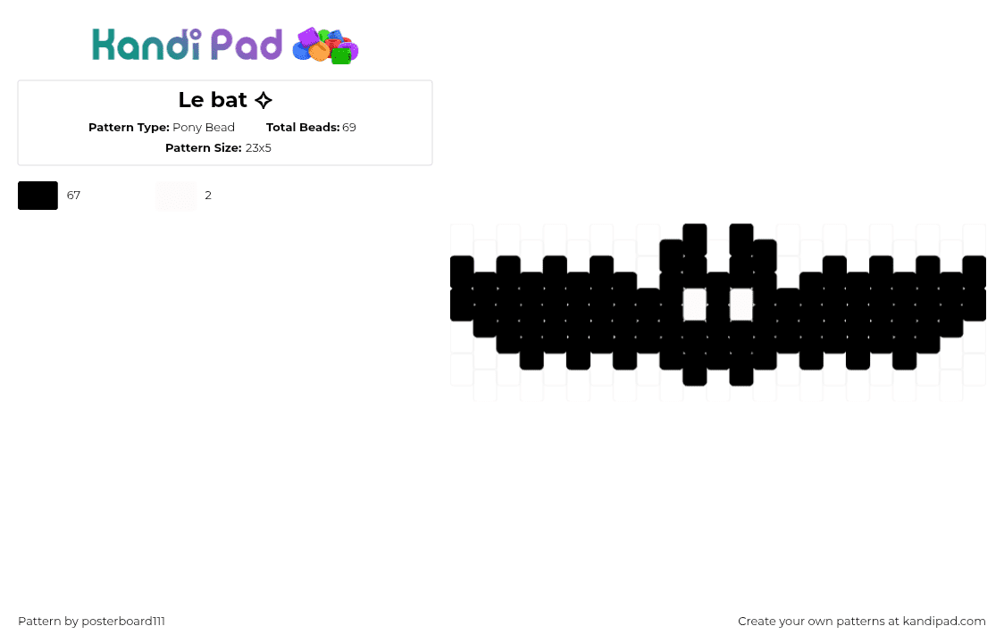 Le bat ✧ - Pony Bead Pattern by posterboard111 on Kandi Pad - bat,silhouette,winged,spooky,halloween,charm,simple,black