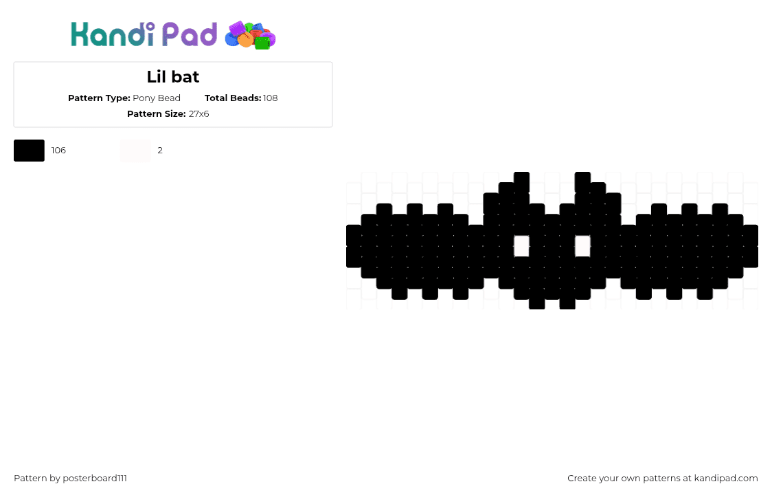 Lil bat - Pony Bead Pattern by posterboard111 on Kandi Pad - bat,silhouette,winged,spooky,halloween,charm,simple,black