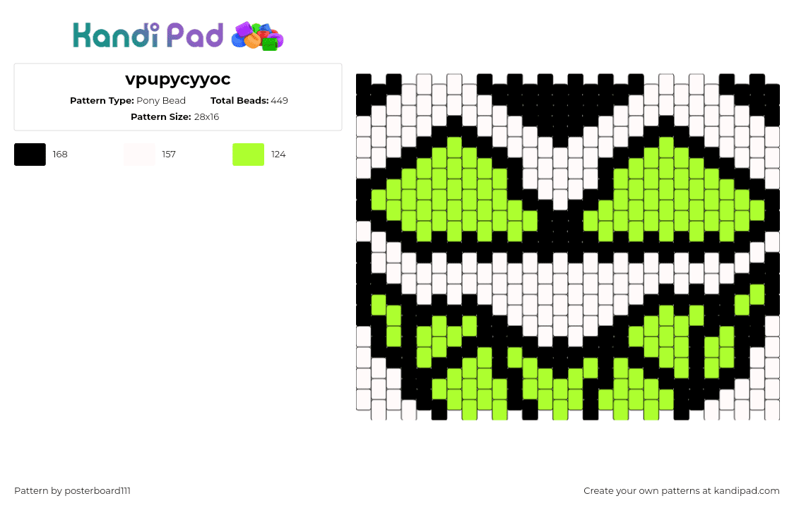 vpupycyyoc - Pony Bead Pattern by posterboard111 on Kandi Pad - neon,teeth,spooky,face,panel,green,white