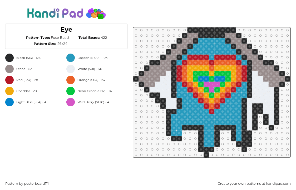 Eye - Fuse Bead Pattern by posterboard111 on Kandi Pad - drippy,heart,rainbow,eye,colorful,teal