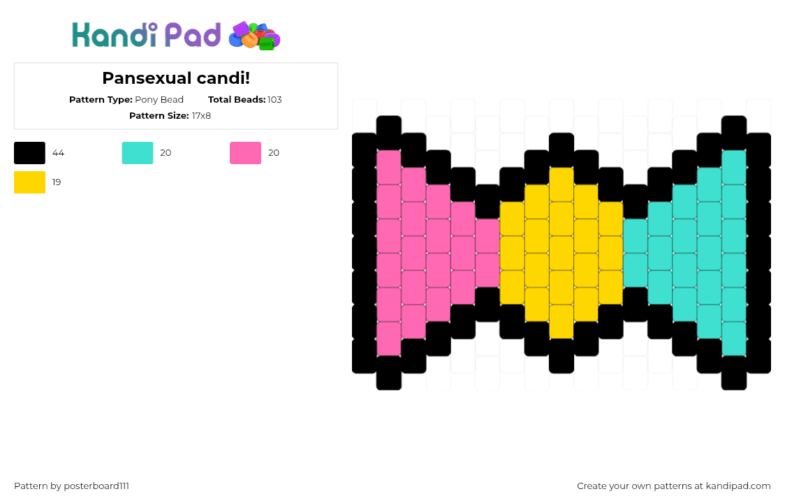 Pansexual candi! - Pony Bead Pattern by posterboard111 on Kandi Pad - pansexual,pride,candy,charm,pink,yellow,teal