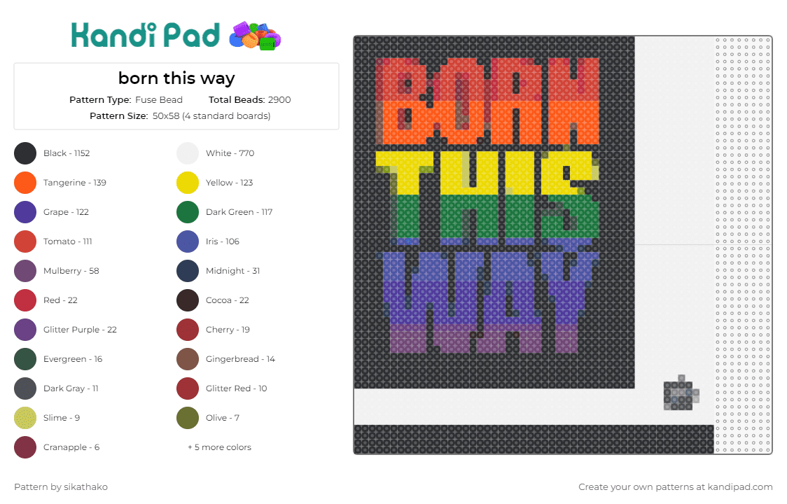 born this way - Fuse Bead Pattern by sikathako on Kandi Pad - rainbow,pride,sign