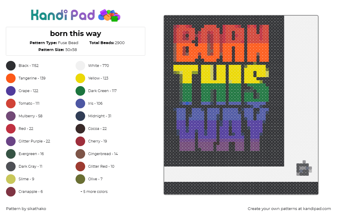 born this way - Fuse Bead Pattern by sikathako on Kandi Pad - rainbow,pride,sign