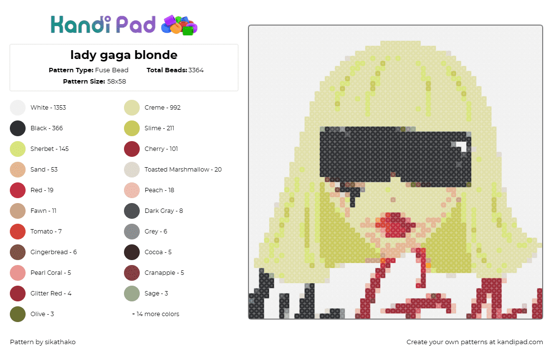 lady gaga blonde - Fuse Bead Pattern by sikathako on Kandi Pad - lady gaga,music