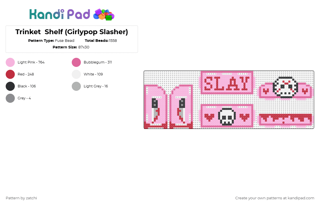 Trinket  Shelf (Girlypop Slasher) - Fuse Bead Pattern by zatchi on Kandi Pad - pink