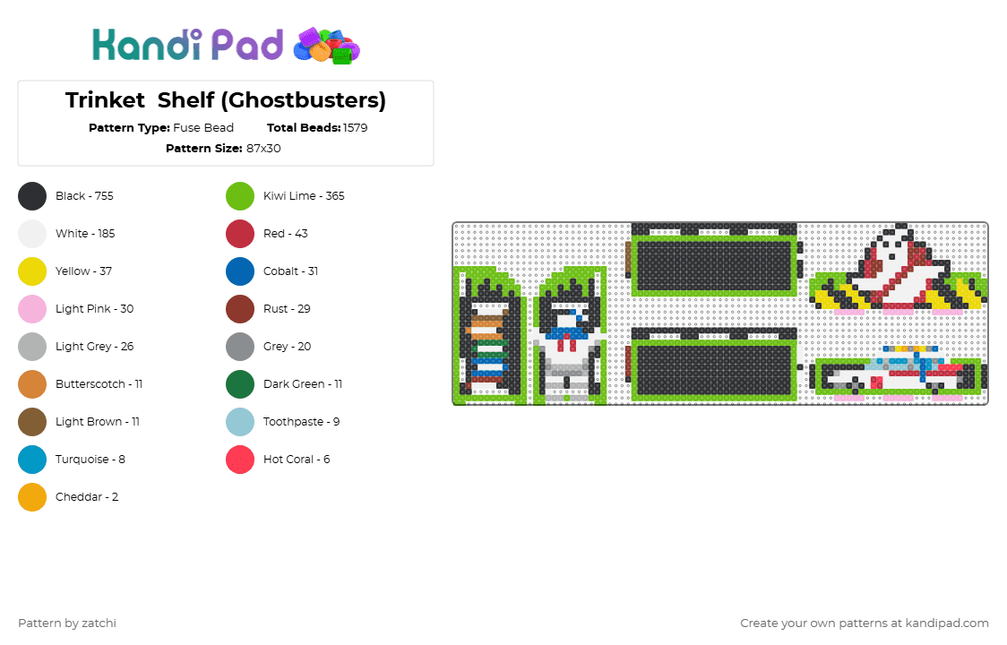 Trinket  Shelf (Ghostbusters) - Fuse Bead Pattern by zatchi on Kandi Pad - black, green, red