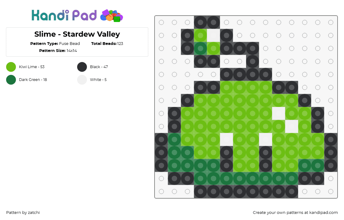 Slime - Stardew Valley - Fuse Bead Pattern by zatchi on Kandi Pad - slime,stardew valley,video game,green