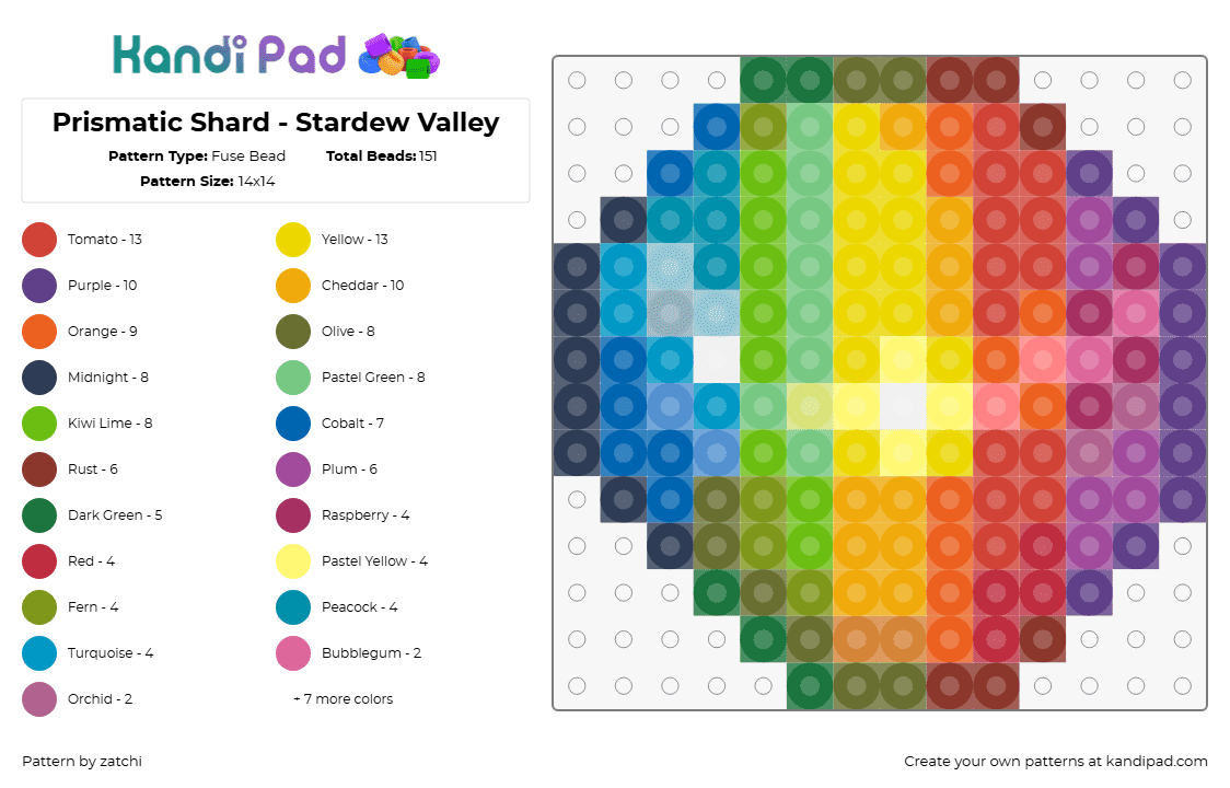 Prismatic Shard - Stardew Valley - Fuse Bead Pattern by zatchi on Kandi Pad - prismatic shard,stardew valley,video game,colorful