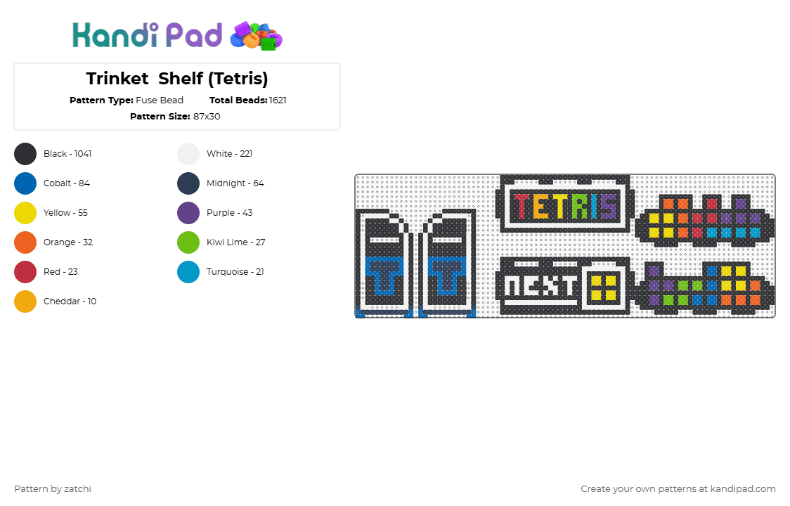 Trinket  Shelf (Tetris) - Fuse Bead Pattern by zatchi on Kandi Pad - black,white,blue,purple,colorful