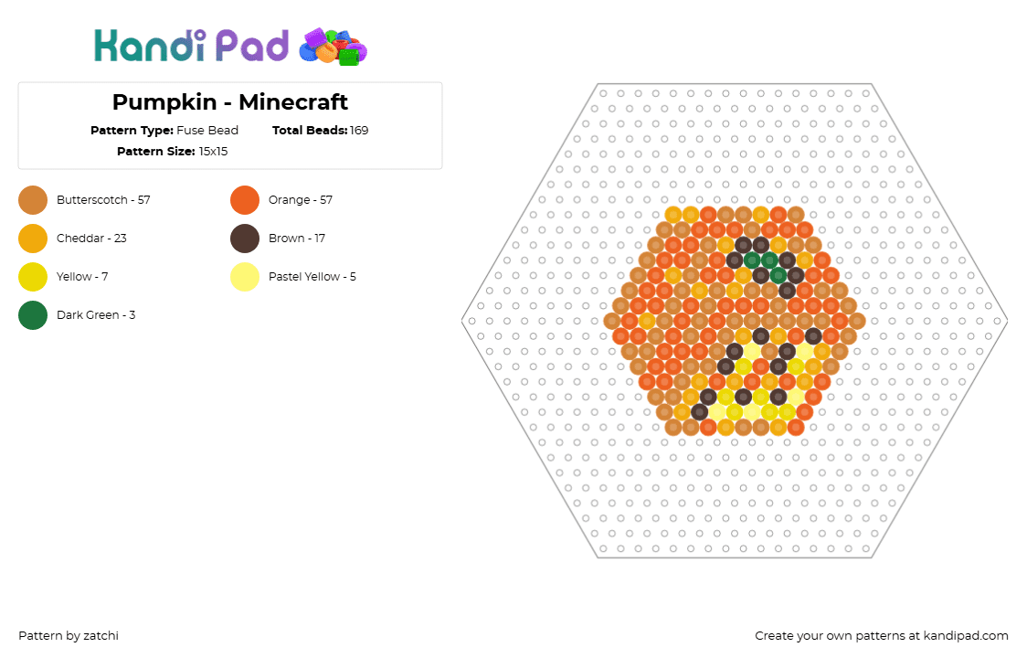 Pumpkin - Minecraft - Fuse Bead Pattern by zatchi on Kandi Pad - pumpkin,minecraft,block,charm,video game,orange