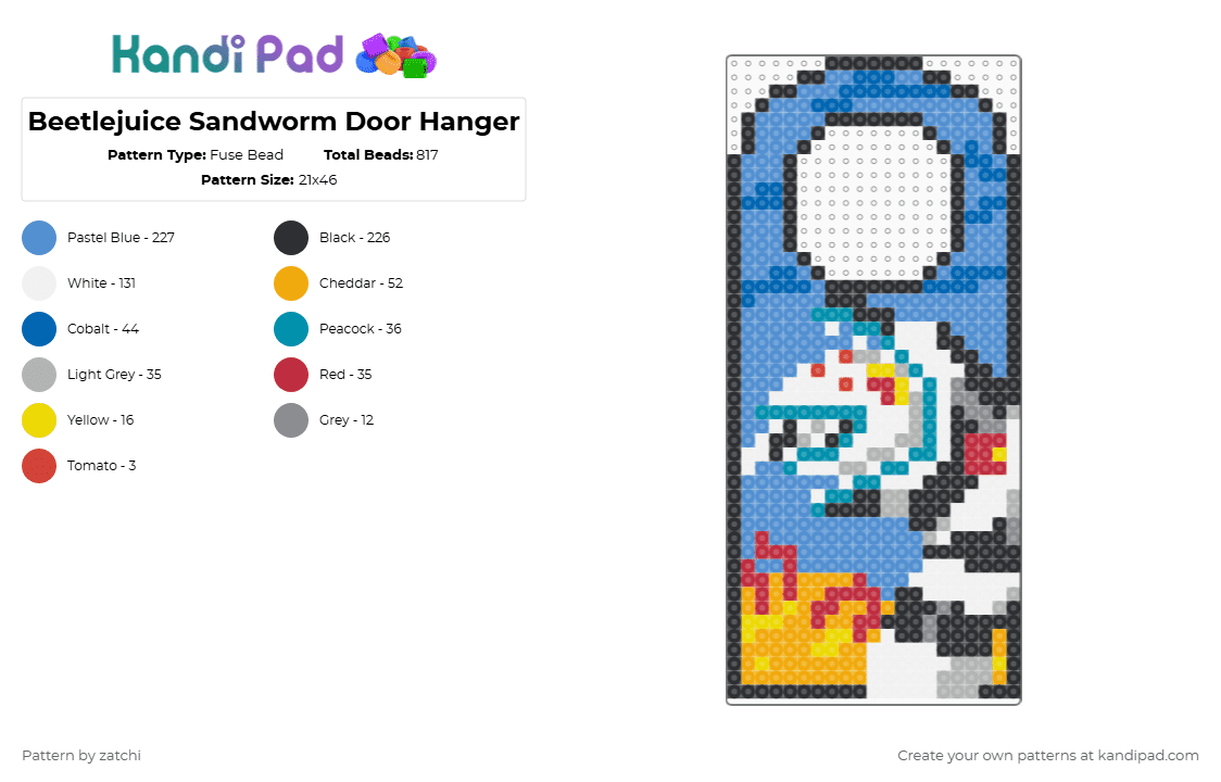 Beetlejuice Sandworm Door Hanger Fuse Bead Pattern - Kandi Pad | Kandi ...