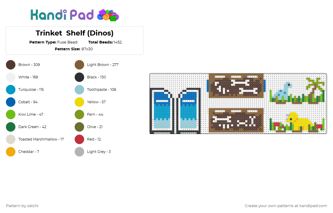 Trinket  Shelf (Dinos) - Fuse Bead Pattern by zatchi on Kandi Pad - tan,brown,light blue