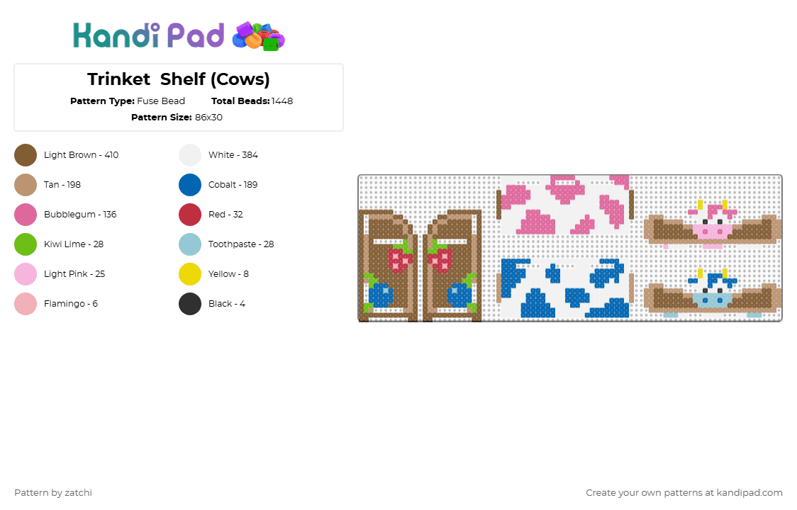 Trinket  Shelf (Cows) - Fuse Bead Pattern by zatchi on Kandi Pad - tan,blue,beige,pink