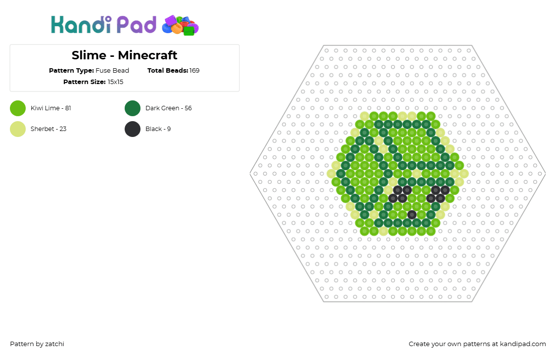 Slime - Minecraft - Fuse Bead Pattern by zatchi on Kandi Pad - slime,minecraft,block,charm,video game,green