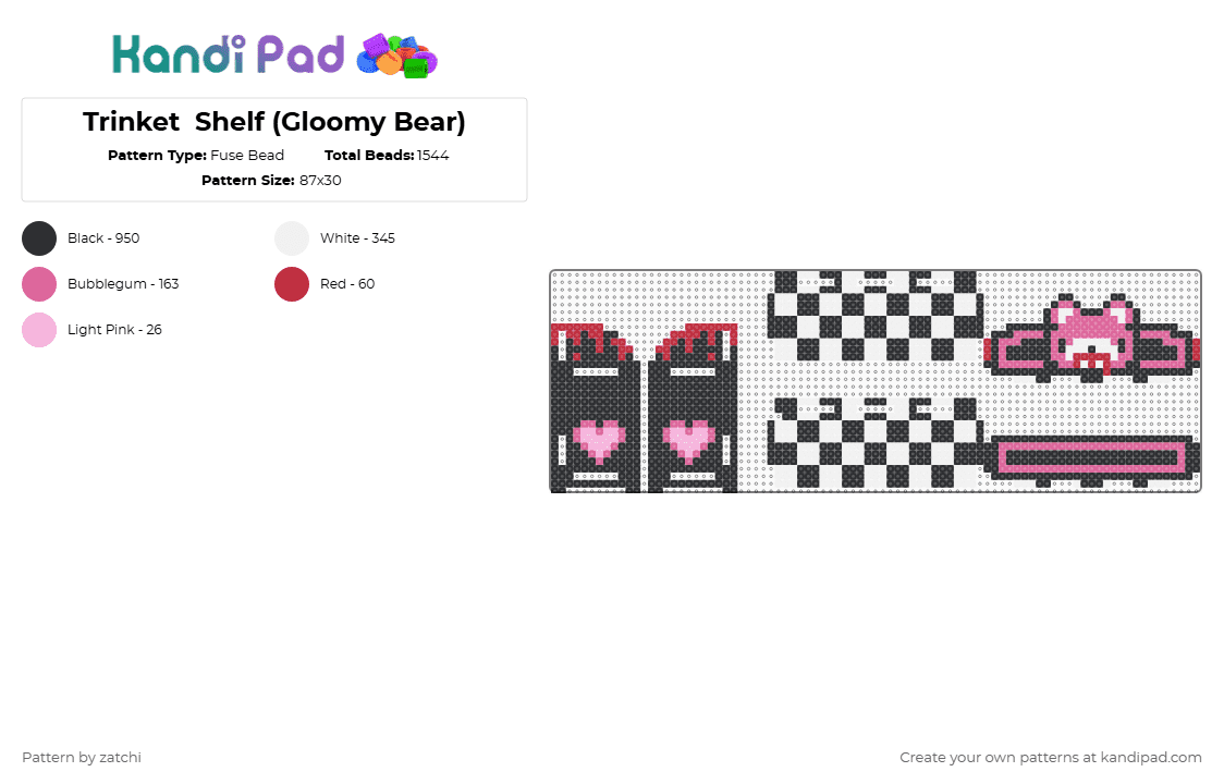 Trinket  Shelf (Gloomy Bear) - Fuse Bead Pattern by zatchi on Kandi Pad - black,pink