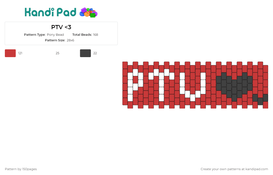 PTV <3 - Pony Bead Pattern by 150pages on Kandi Pad - pierce the veil,music,heart,cuff