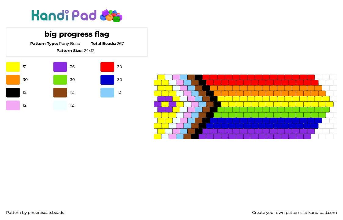 big progress flag - Pony Bead Pattern by phoenixeatsbeads on Kandi Pad - progress,pride,flag,colorful,yellow