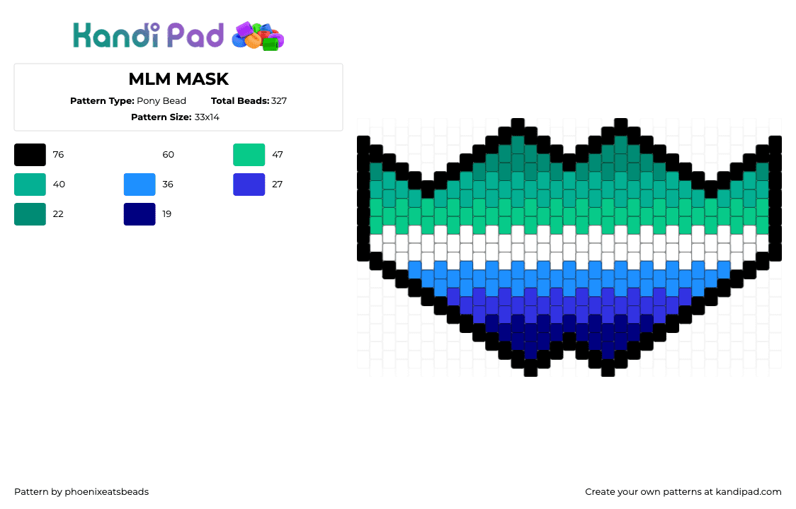 MLM MASK - Pony Bead Pattern by phoenixeatsbeads on Kandi Pad - mlm,gay,pride,mask,green,teal,blue