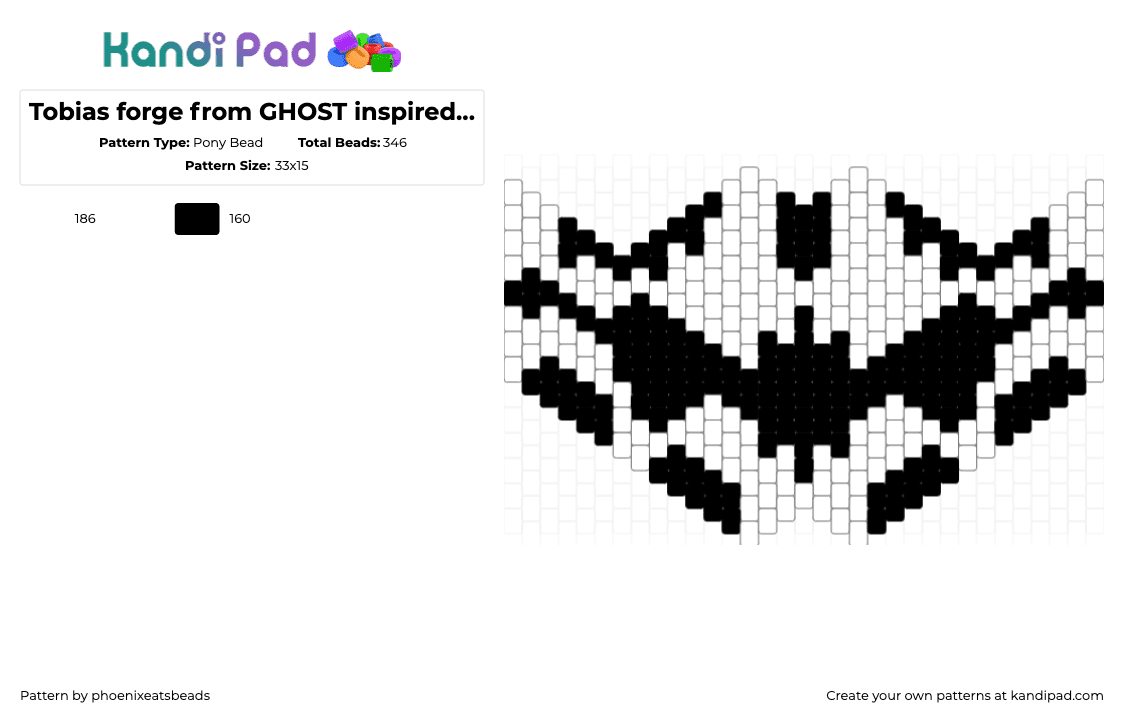 Tobias forge from GHOST inspired mask - Pony Bead Pattern by phoenixeatsbeads on Kandi Pad - tobias forge,ghost,mask,band,musci,black,white