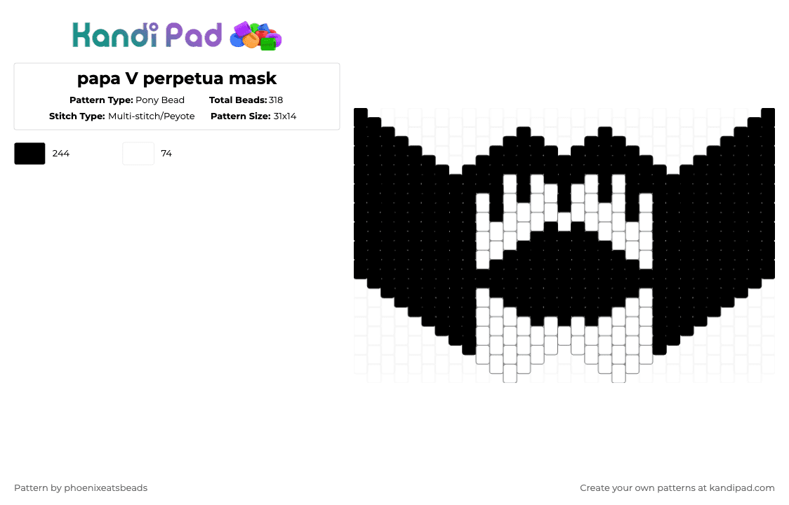 papa V perpetua mask - Pony Bead Pattern by phoenixeatsbeads on Kandi Pad - black