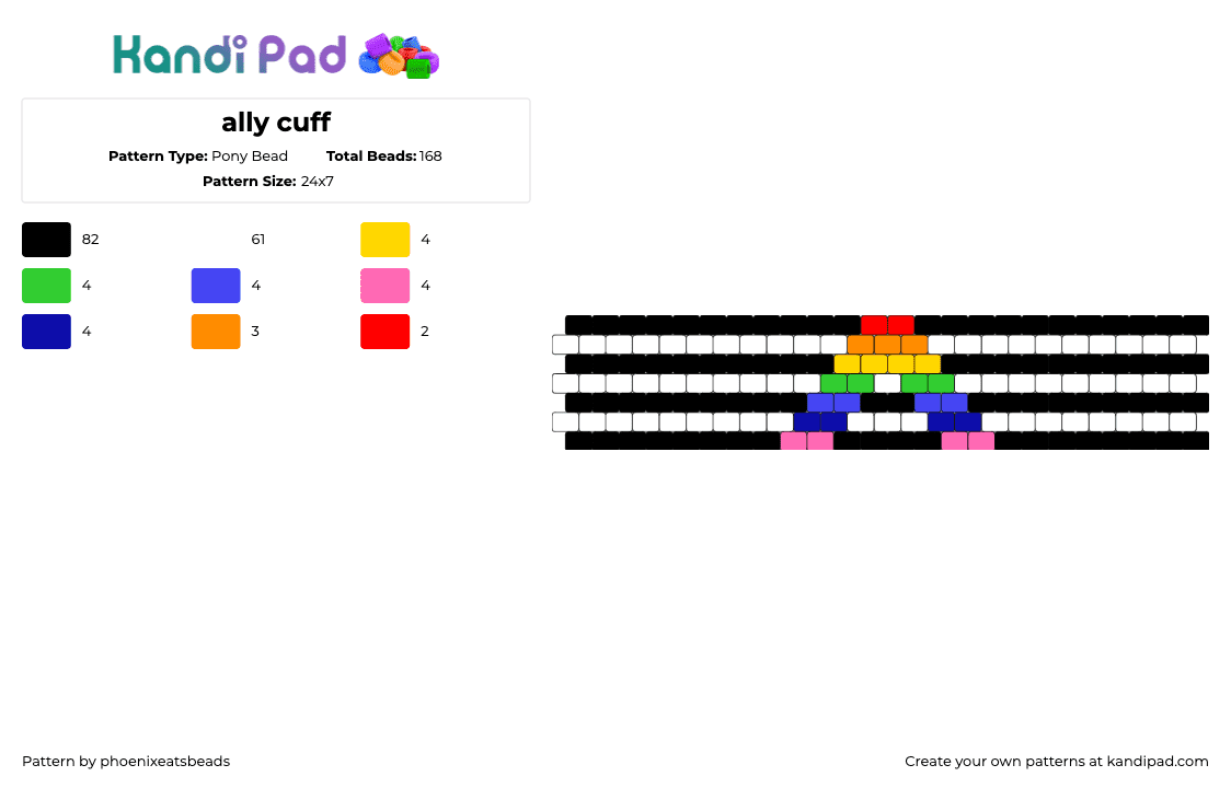 ally cuff - Pony Bead Pattern by phoenixeatsbeads on Kandi Pad - ally,pride,horizontal,stripes,cuff,colorful,black,white