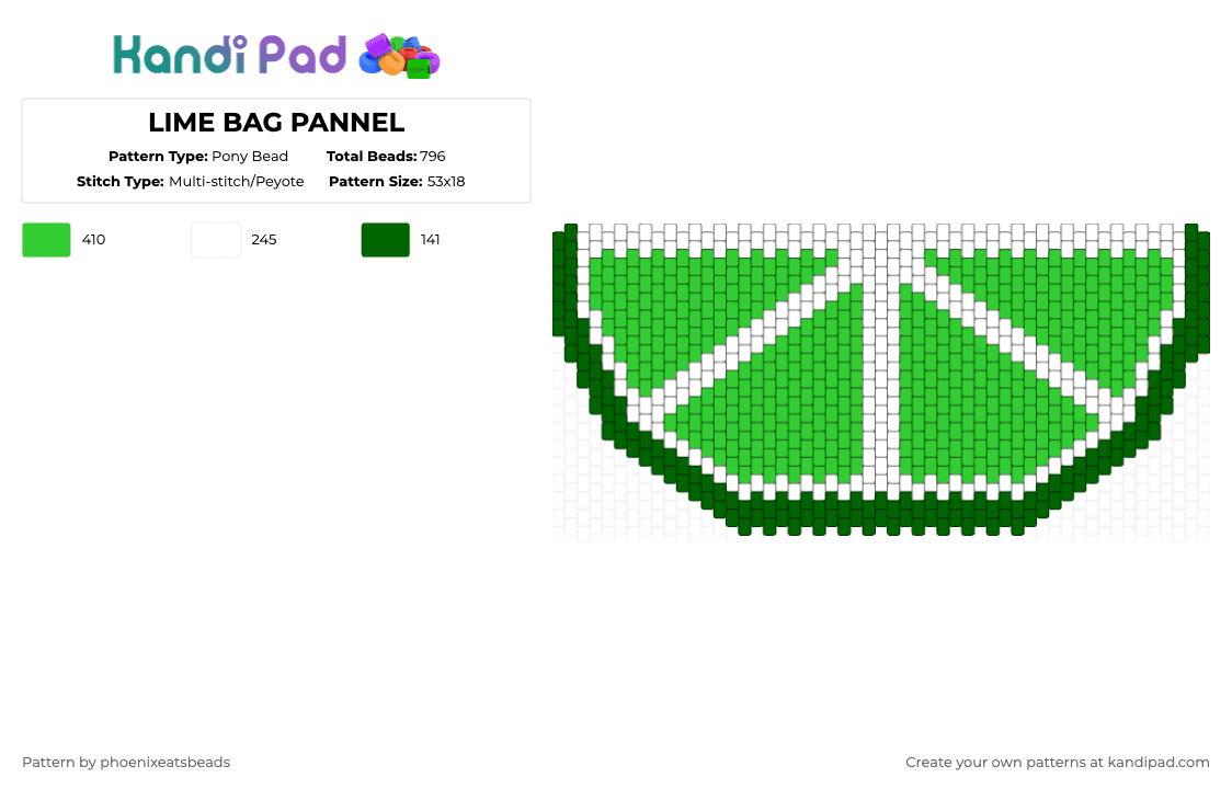 LIME BAG PANNEL - Pony Bead Pattern by phoenixeatsbeads on Kandi Pad - white,green