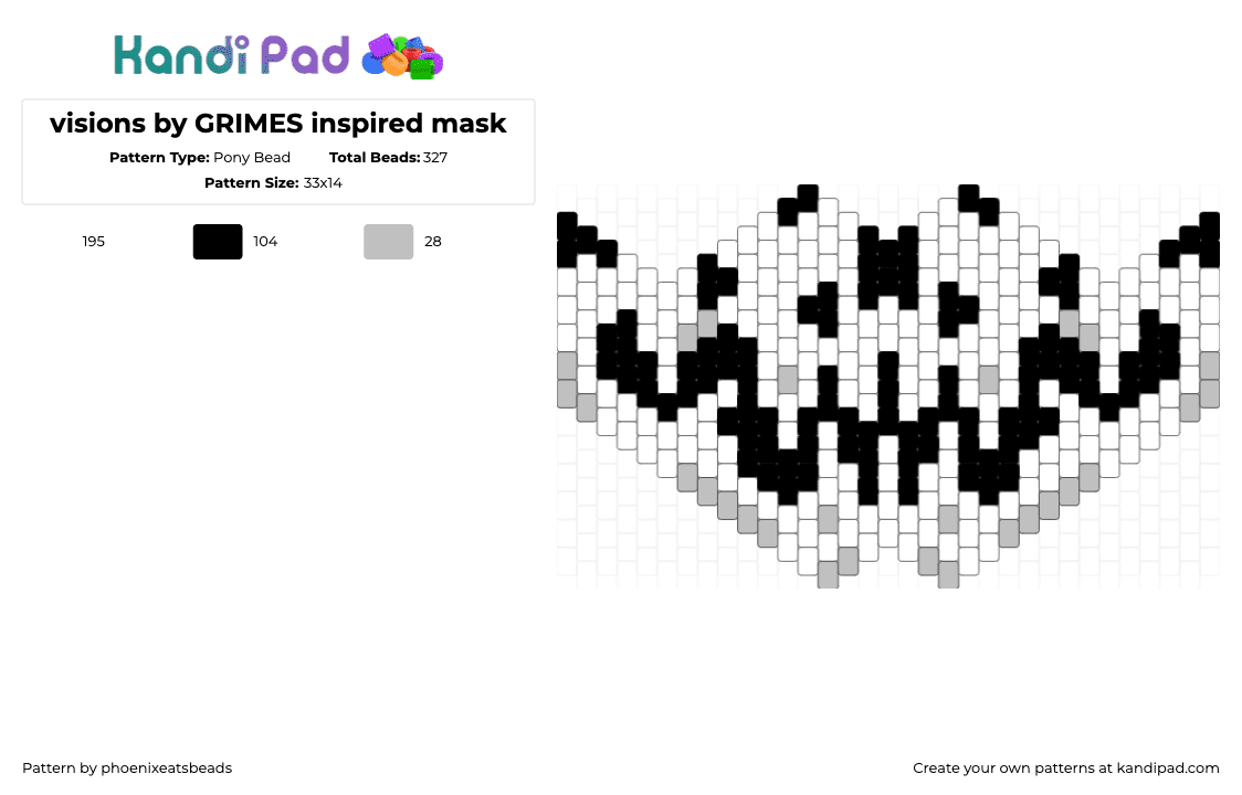 visions by GRIMES inspired mask - Pony Bead Pattern by phoenixeatsbeads on Kandi Pad - visions,grimes,album,mask,music,white,black