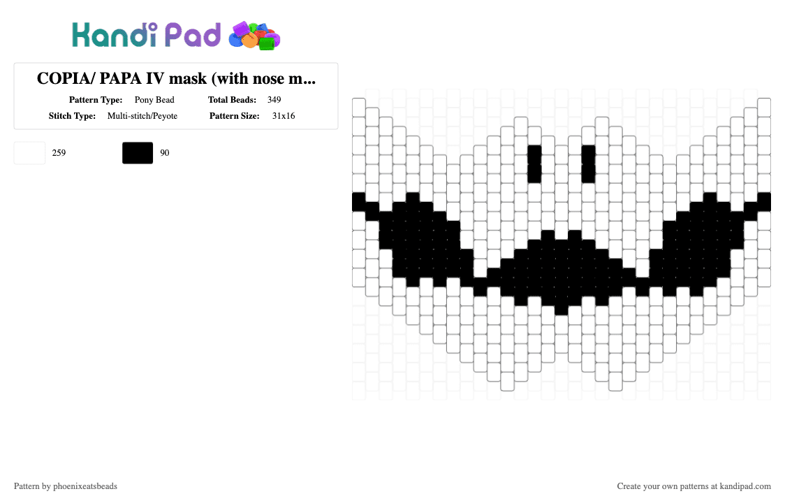 COPIA/ PAPA IV mask (with nose marks) - Pony Bead Pattern by phoenixeatsbeads on Kandi Pad - white