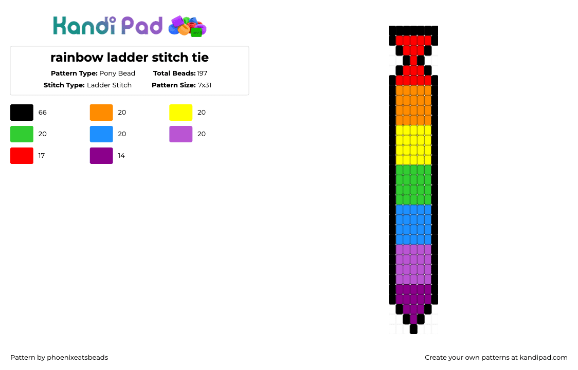 rainbow ladder stitch tie - Pony Bead Pattern by phoenixeatsbeads on Kandi Pad - yellow,light blue,colorful