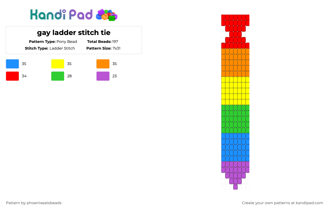 gay ladder stitch tie - Pony Bead Pattern by phoenixeatsbeads on Kandi Pad - green,orange,colorful