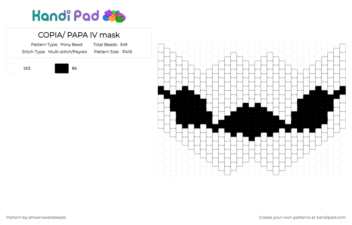 COPIA/ PAPA IV mask - Pony Bead Pattern by phoenixeatsbeads on Kandi Pad - white