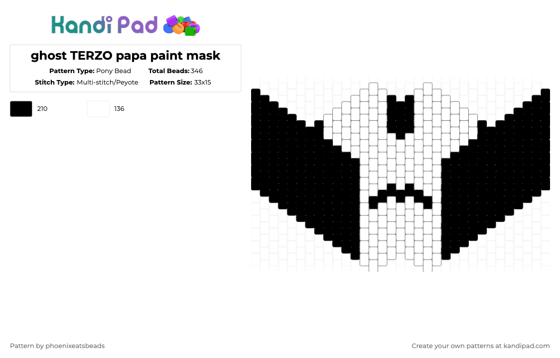ghost TERZO papa paint mask - Pony Bead Pattern by phoenixeatsbeads on Kandi Pad - black,white,ghost,ghost band,terzo,papa emiritus iii,papa emiritus 3
