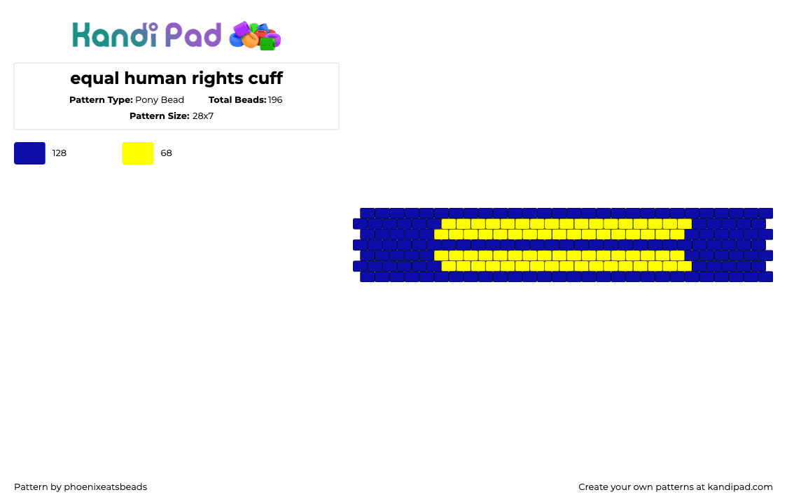 equal human rights cuff - Pony Bead Pattern by phoenixeatsbeads on Kandi Pad - rights,equal,support,cuff,yellow,blue