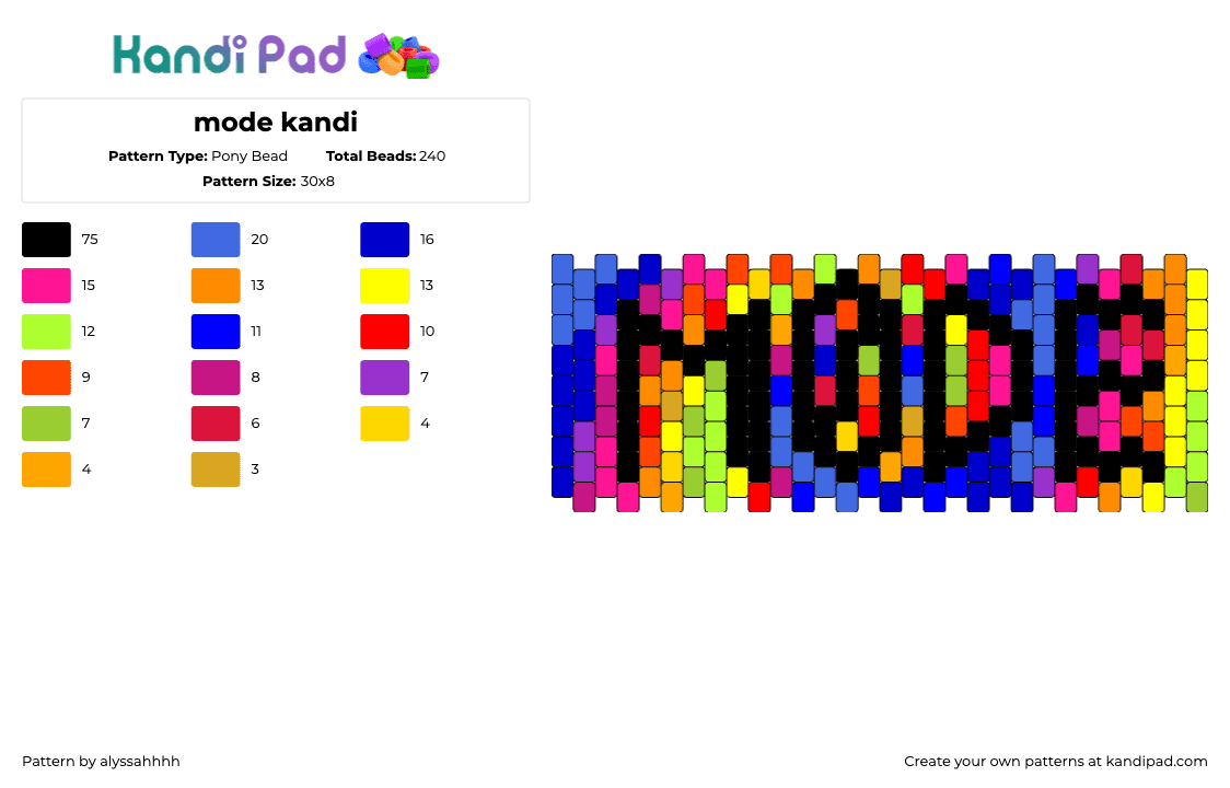 Mode kandi Pony Bead Pattern - Kandi Pad | Kandi Patterns, Fuse Bead ...