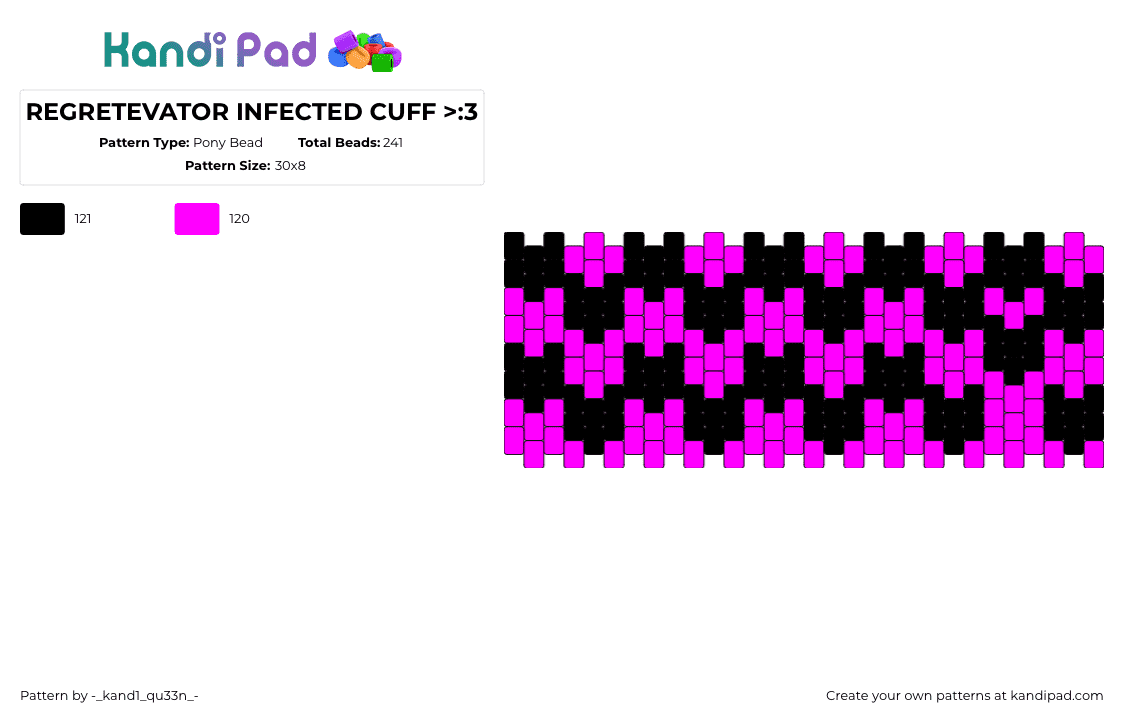 REGRETEVATOR INFECTED CUFF >:3 - Pony Bead Pattern by -_kand1_qu33n_- on Kandi Pad - infected,regretevator,checkered,roblox,scene,video game,cuff,pink,black