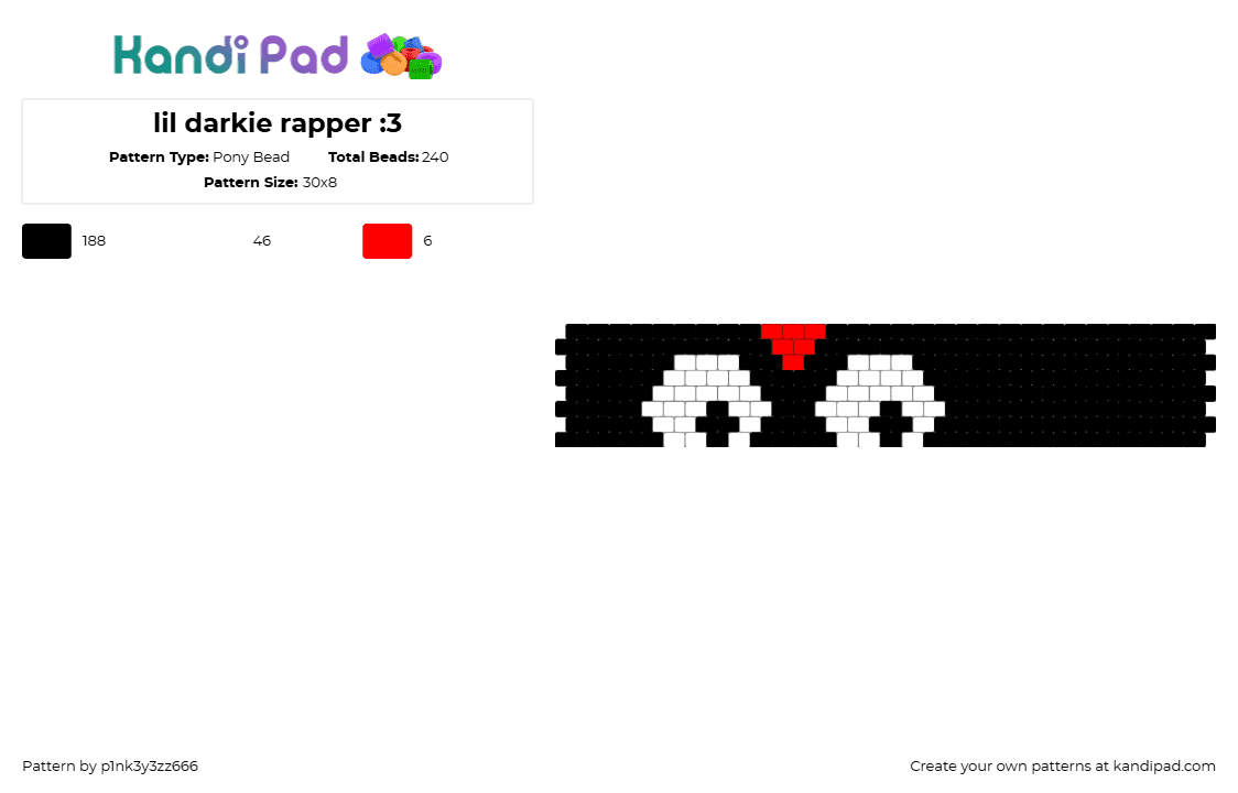 lil darkie rapper :3 - Pony Bead Pattern by p1nk3y3zz666 on Kandi Pad - lil darkie,eyes,rap,cuff,music,black,white