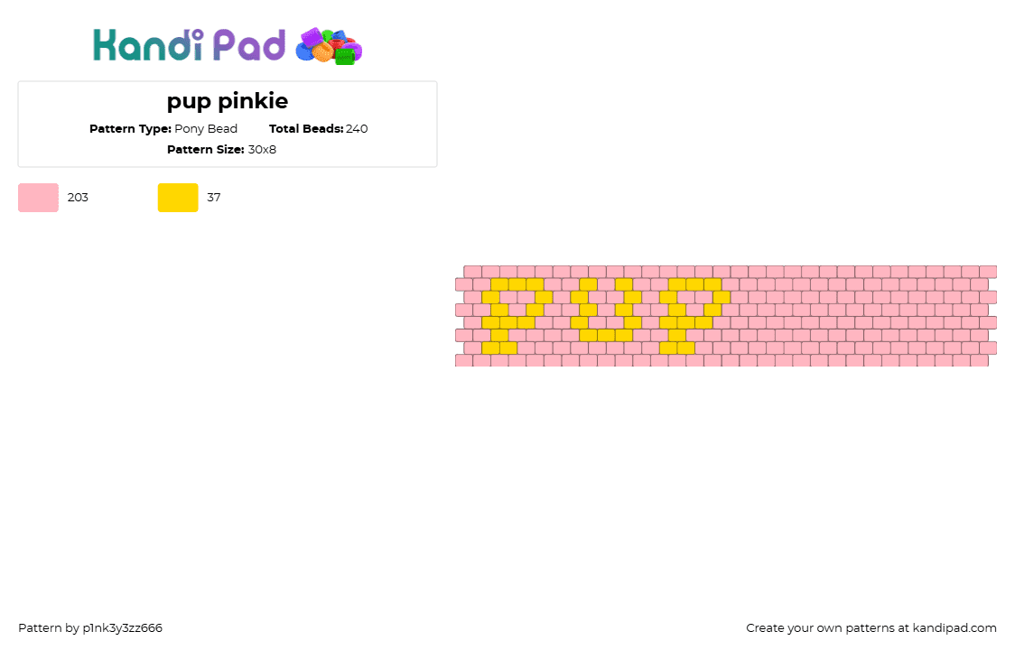 pup pinkie - Pony Bead Pattern by p1nk3y3zz666 on Kandi Pad - pup,text,simple,cuff,pink