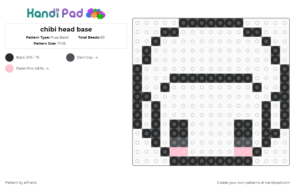 chibi head base - Fuse Bead Pattern by elfnerd on Kandi Pad - head,chibi,outline,template,simple,black